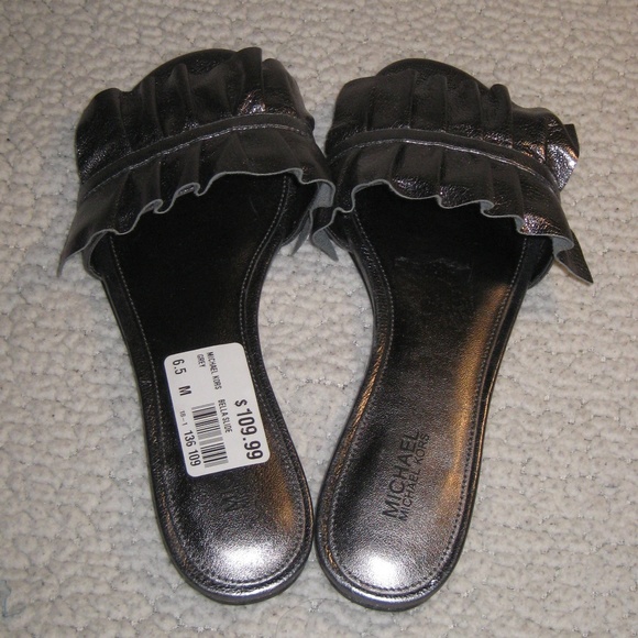 BNWT - Michael Kors Metallic Pewter Slides - Picture 1 of 7